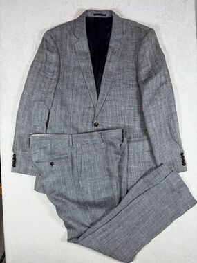 J. Crew 40R Slim Ludlow Italian Silk Linen Light Gray Herringbone Two-Piece Suit
